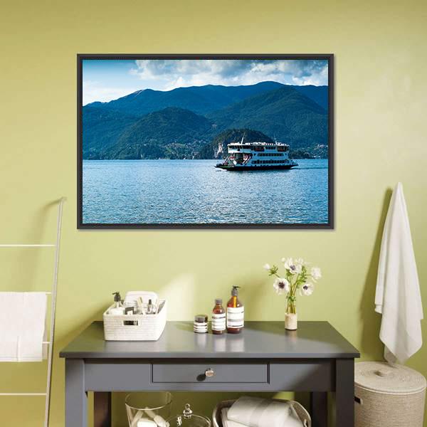 Ferry In Lake Como Canvas Wall Art-1 Piece-Floating Frame-24" x 16"-Tiaracle