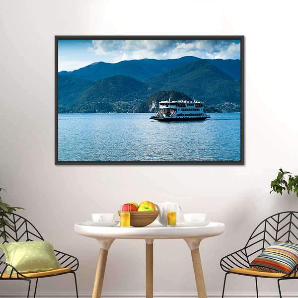 Ferry In Lake Como Canvas Wall Art-3 Horizontal-Gallery Wrap-25" x 16"-Tiaracle