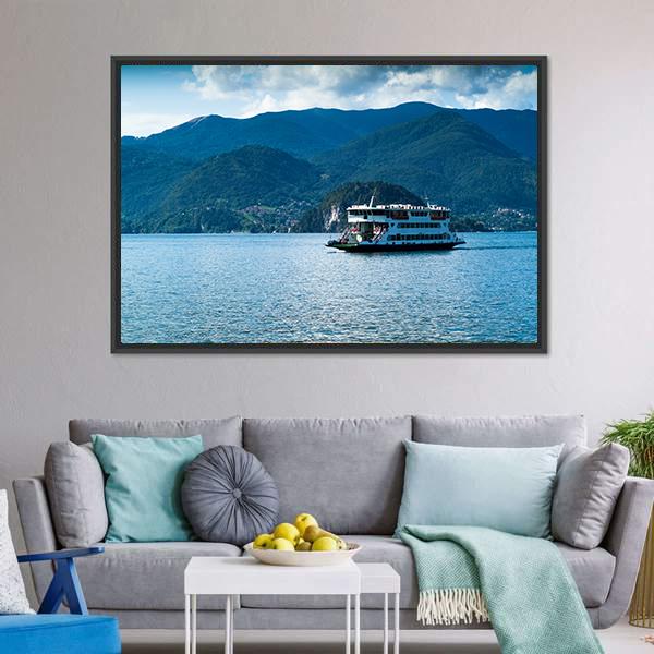 Ferry In Lake Como Canvas Wall Art-3 Horizontal-Gallery Wrap-25" x 16"-Tiaracle