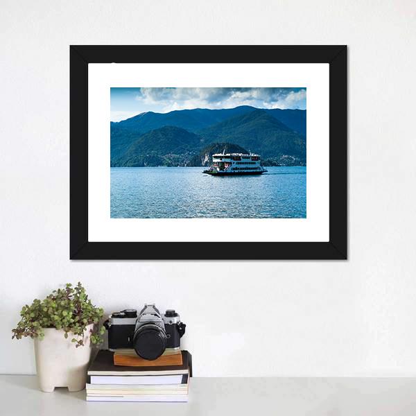 Ferry In Lake Como Canvas Wall Art-1 Piece-Framed Print-20" x 16"-Tiaracle