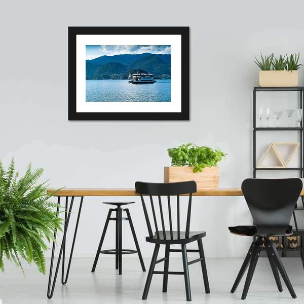 Ferry In Lake Como Canvas Wall Art-3 Horizontal-Gallery Wrap-25" x 16"-Tiaracle