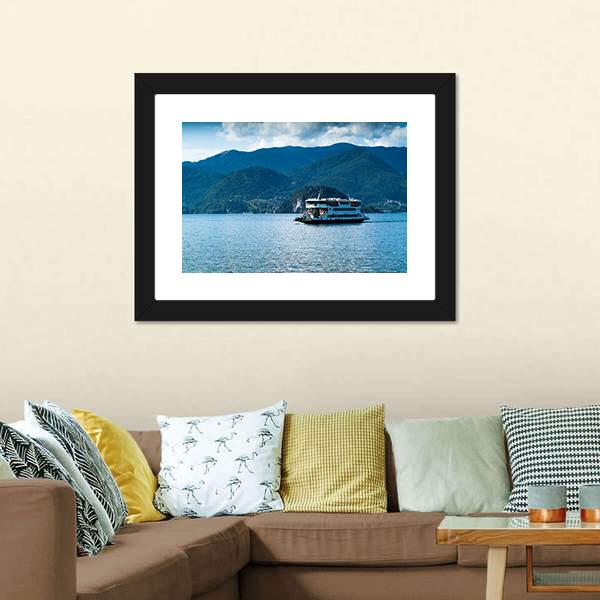 Ferry In Lake Como Canvas Wall Art-3 Horizontal-Gallery Wrap-25" x 16"-Tiaracle