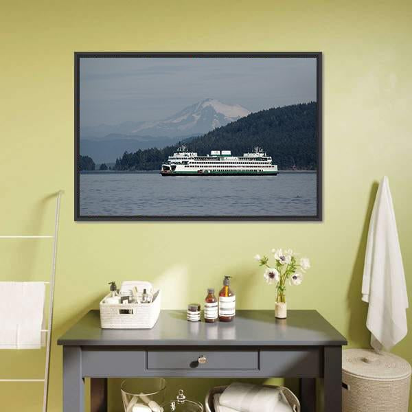Ferry Sailing With Mt Baker Canvas Wall Art-1 Piece-Floating Frame-24" x 16"-Tiaracle