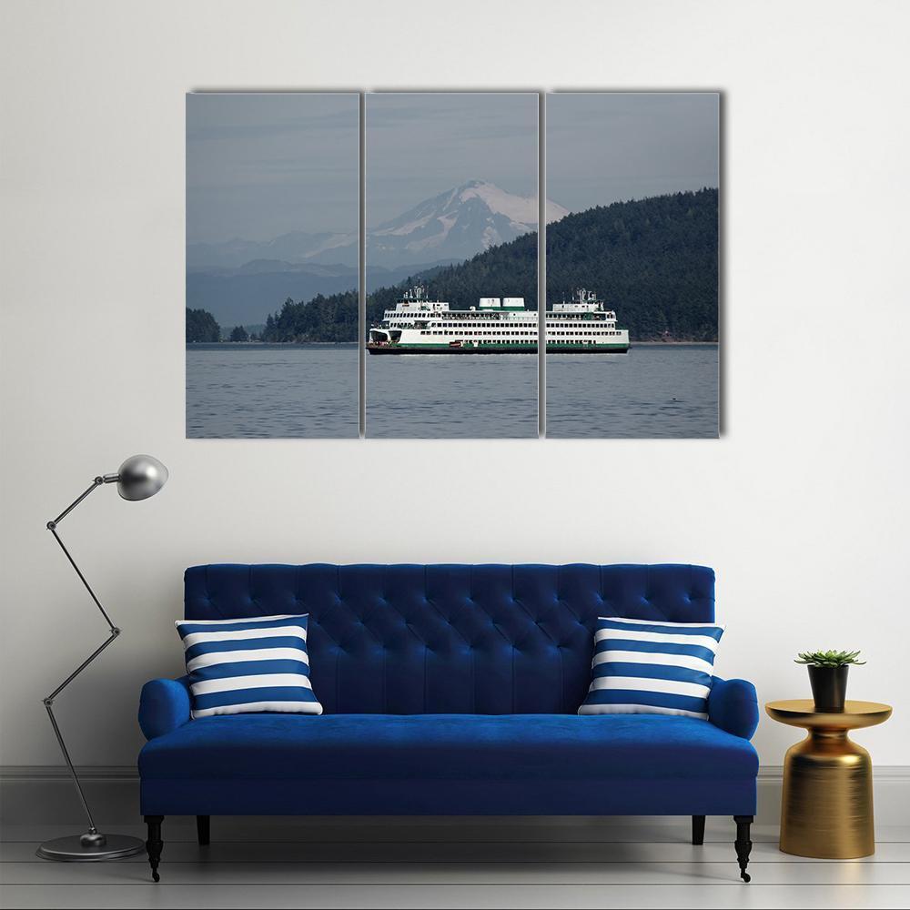 Ferry Sailing With Mt Baker Canvas Wall Art-3 Horizontal-Gallery Wrap-37" x 24"-Tiaracle