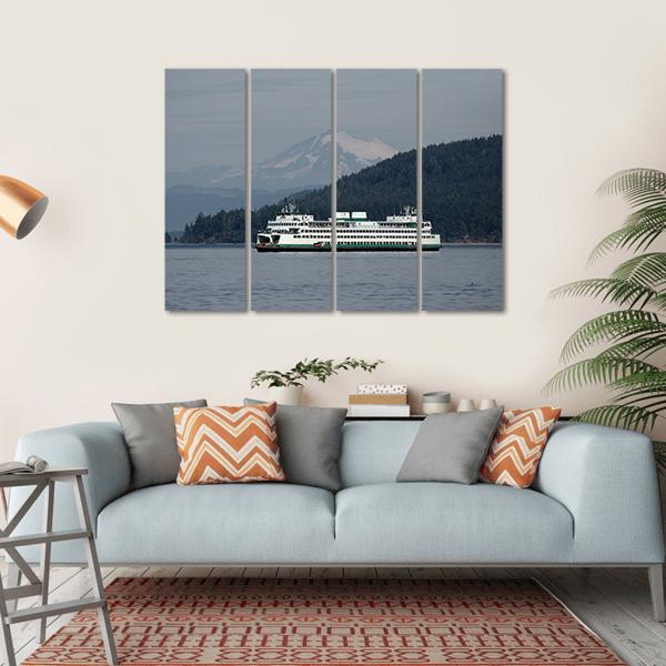 Ferry Sailing With Mt Baker Canvas Wall Art-4 Horizontal-Gallery Wrap-34" x 24"-Tiaracle