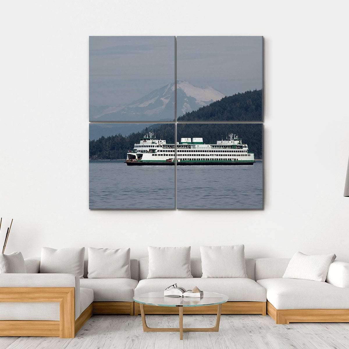 Ferry Sailing With Mt Baker Canvas Wall Art-4 Square-Gallery Wrap-17" x 17"-Tiaracle