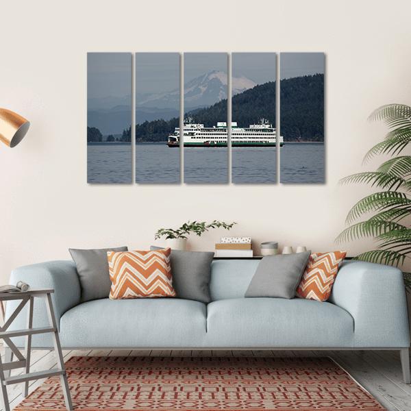Ferry Sailing With Mt Baker Canvas Wall Art-5 Horizontal-Gallery Wrap-22" x 12"-Tiaracle