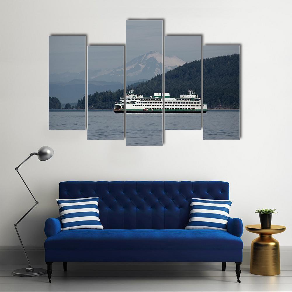 Ferry Sailing With Mt Baker Canvas Wall Art-5 Pop-Gallery Wrap-47" x 32"-Tiaracle
