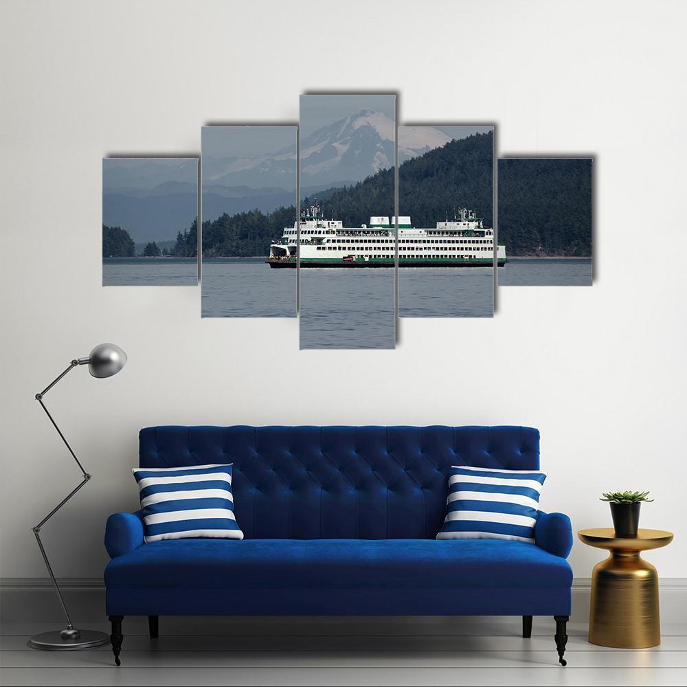 Ferry Sailing With Mt Baker Canvas Wall Art-5 Star-Gallery Wrap-62" x 32"-Tiaracle