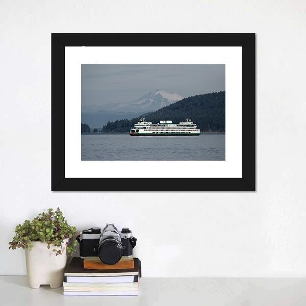 Ferry Sailing With Mt Baker Canvas Wall Art-1 Piece-Framed Print-20" x 16"-Tiaracle