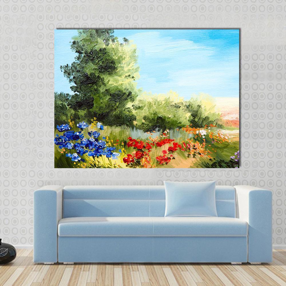 Field Of Flowers Abstract Canvas Wall Art-1 Piece-Gallery Wrap-48&quot; x 32&quot;-Tiaracle