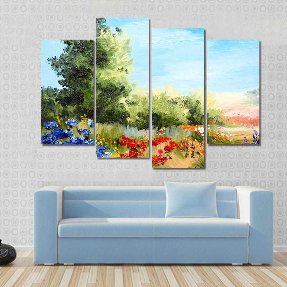 Field Of Flowers Abstract Canvas Wall Art-4 Pop-Gallery Wrap-50&quot; x 32&quot;-Tiaracle