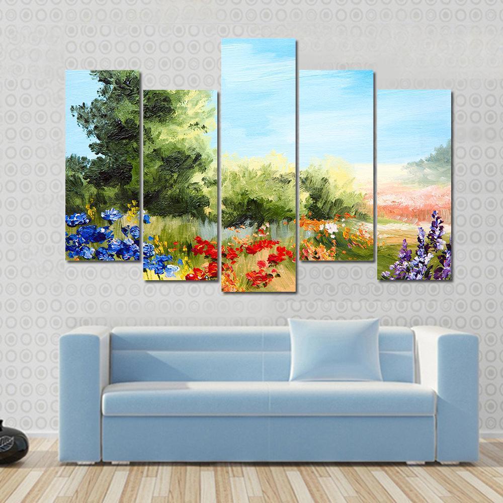 Field Of Flowers Abstract Canvas Wall Art-5 Pop-Gallery Wrap-47&quot; x 32&quot;-Tiaracle