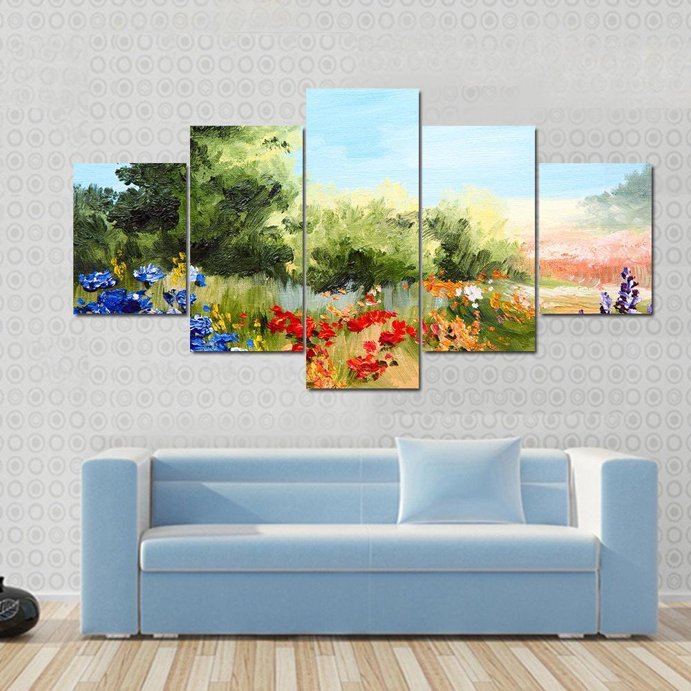 Field Of Flowers Abstract Canvas Wall Art-1 Piece-Gallery Wrap-48" x 32"-Tiaracle