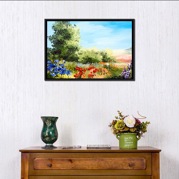 Field Of Flowers Abstract Canvas Wall Art-1 Piece-Floating Frame-24&quot; x 16&quot;-Tiaracle