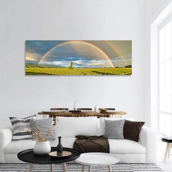 Blueberry Field Under Rainbow Panoramic Canvas Wall Art-1 Piece-36" x 12"-Tiaracle