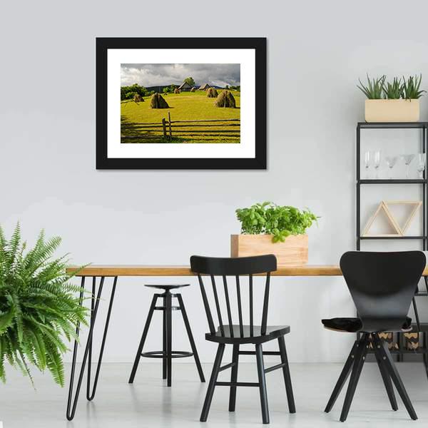 Field With Haystack Canvas Wall Art-3 Horizontal-Gallery Wrap-25" x 16"-Tiaracle