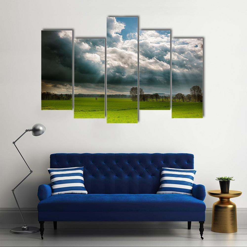 Fields And Clouds In Lincolnshire Wolds Canvas Wall Art-5 Pop-Gallery Wrap-47" x 32"-Tiaracle