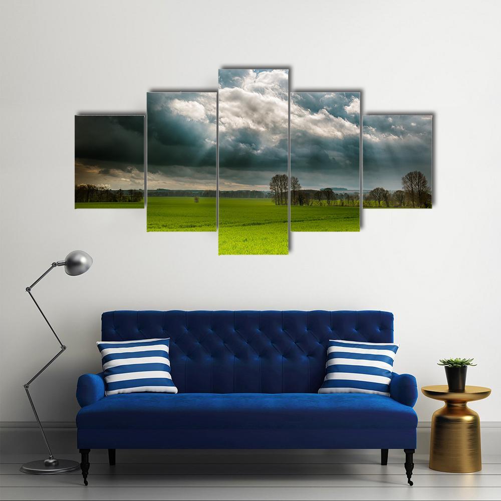Fields And Clouds In Lincolnshire Wolds Canvas Wall Art-5 Star-Gallery Wrap-62" x 32"-Tiaracle