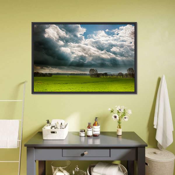 Fields And Clouds In Lincolnshire Wolds Canvas Wall Art-1 Piece-Floating Frame-24" x 16"-Tiaracle