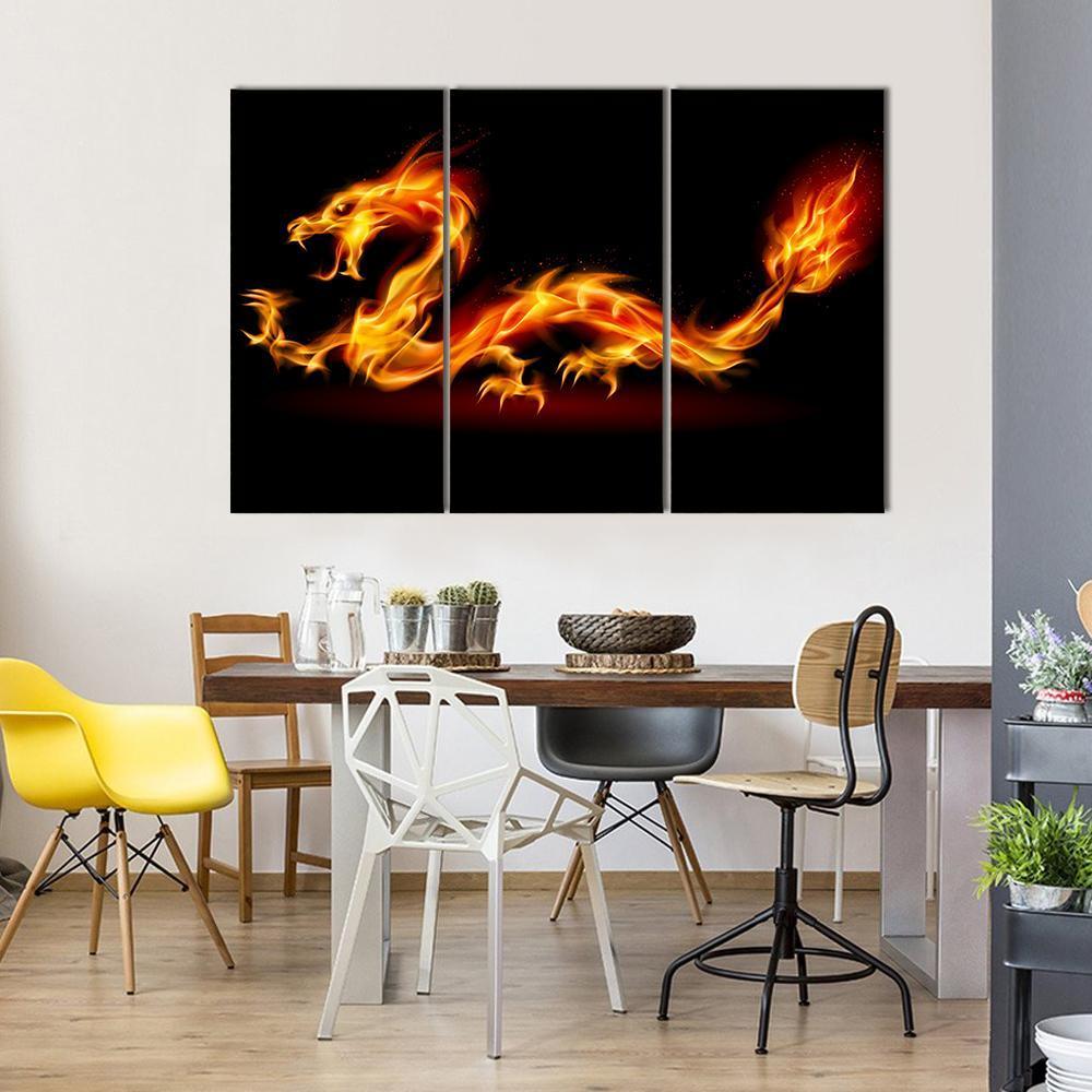 Fiery Dragon Canvas Wall Art-3 Horizontal-Gallery Wrap-37" x 24"-Tiaracle