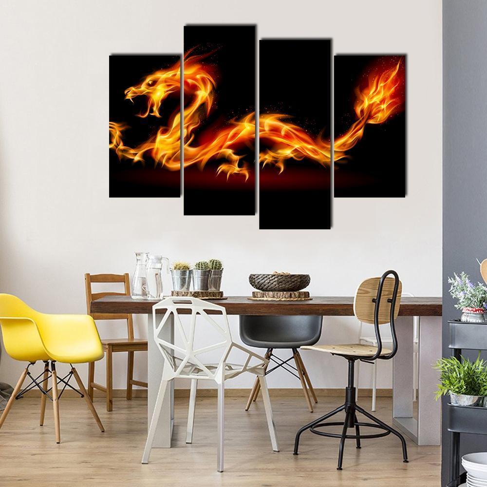Fiery Dragon Canvas Wall Art-4 Pop-Gallery Wrap-50" x 32"-Tiaracle