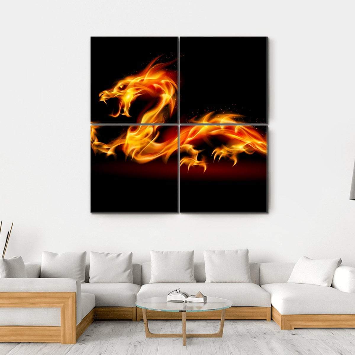 Fiery Dragon Canvas Wall Art-4 Square-Gallery Wrap-17" x 17"-Tiaracle