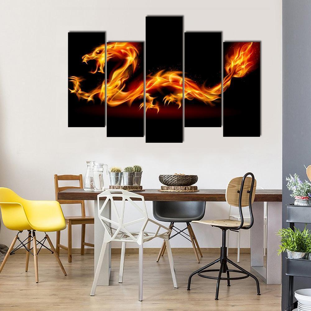 Fiery Dragon Canvas Wall Art-5 Pop-Gallery Wrap-47" x 32"-Tiaracle