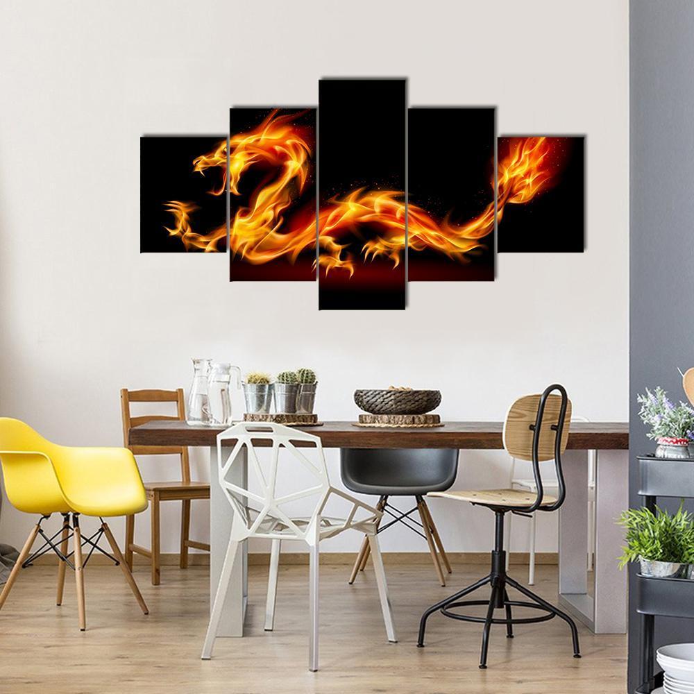 Fiery Dragon Canvas Wall Art-5 Star-Gallery Wrap-62" x 32"-Tiaracle