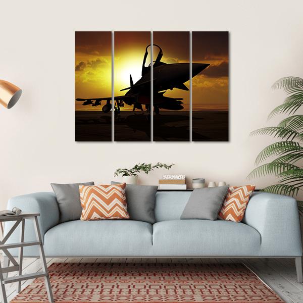 Fighter Jet At Sunset Canvas Wall Art-4 Horizontal-Gallery Wrap-34" x 24"-Tiaracle