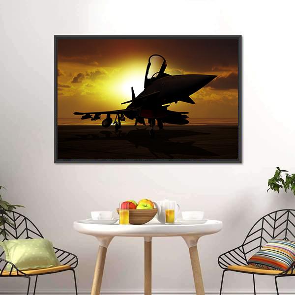 Fighter Jet At Sunset Canvas Wall Art-5 Horizontal-Gallery Wrap-22" x 12"-Tiaracle