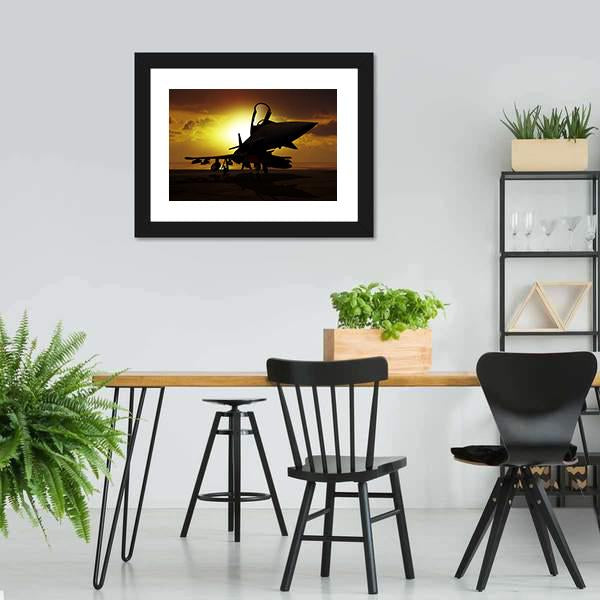 Fighter Jet At Sunset Canvas Wall Art-5 Horizontal-Gallery Wrap-22" x 12"-Tiaracle