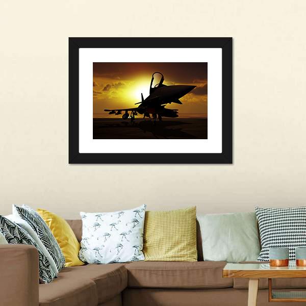 Fighter Jet At Sunset Canvas Wall Art-5 Horizontal-Gallery Wrap-22" x 12"-Tiaracle