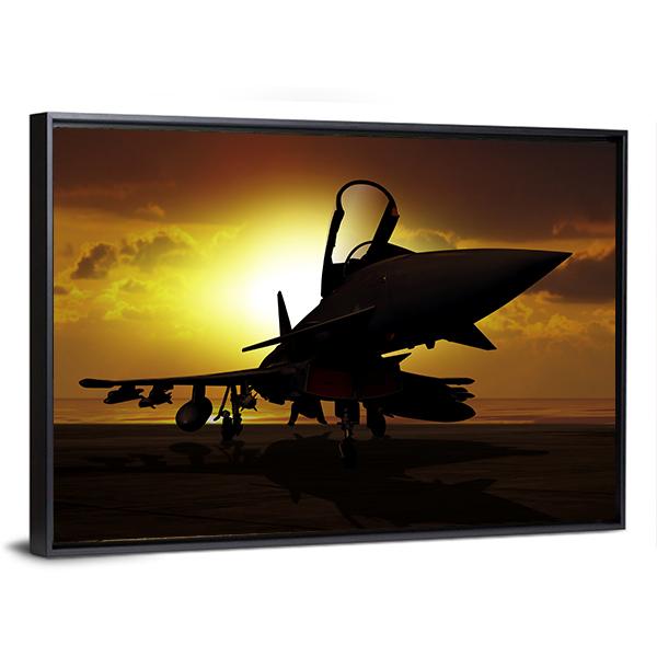 Fighter Jet At Sunset Canvas Wall Art-5 Horizontal-Gallery Wrap-22" x 12"-Tiaracle