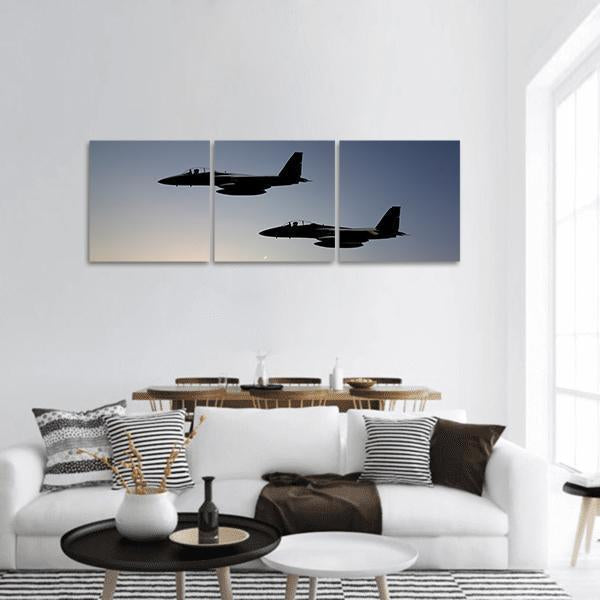 Two Fighter Jets Panoramic Canvas Wall Art-3 Piece-25" x 08"-Tiaracle