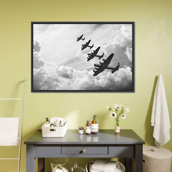 Fighter Jets In World War Canvas Wall Art-1 Piece-Floating Frame-24" x 16"-Tiaracle