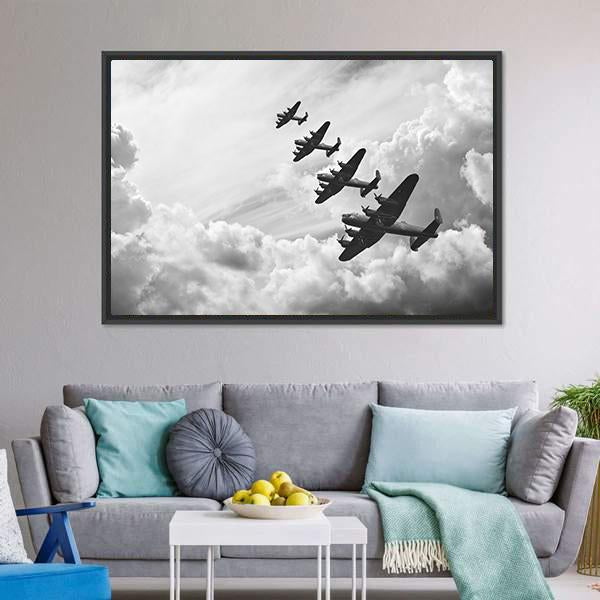 Fighter Jets In World War Canvas Wall Art-5 Horizontal-Gallery Wrap-22" x 12"-Tiaracle