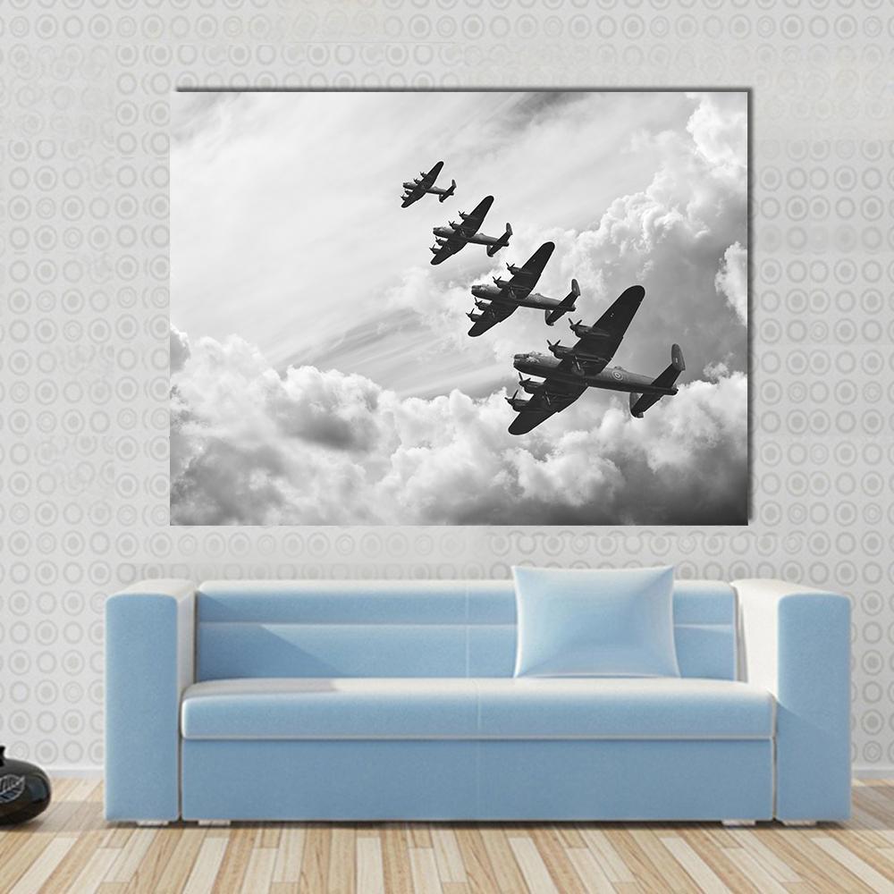 Fighter Jets In World War Canvas Wall Art-4 Horizontal-Gallery Wrap-34" x 24"-Tiaracle