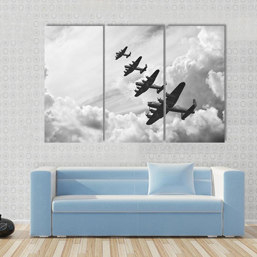 Fighter Jets In World War Canvas Wall Art-3 Horizontal-Gallery Wrap-25" x 16"-Tiaracle