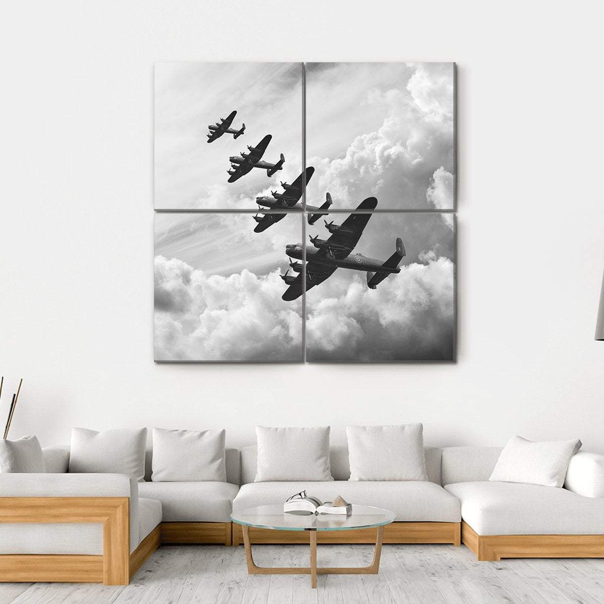 Fighter Jets In World War Canvas Wall Art-4 Square-Gallery Wrap-17" x 17"-Tiaracle