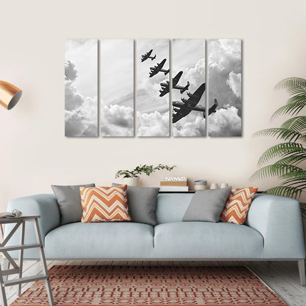 Fighter Jets In World War Canvas Wall Art-5 Horizontal-Gallery Wrap-22" x 12"-Tiaracle