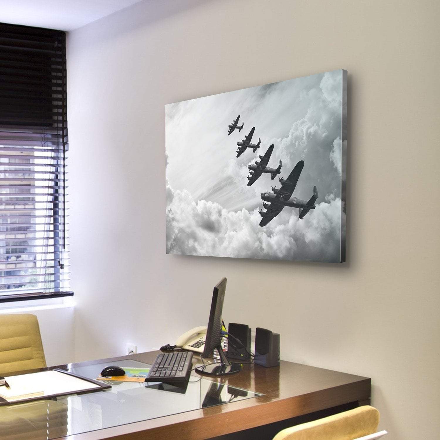 Fighter Jets In World War Canvas Wall Art-3 Horizontal-Gallery Wrap-25" x 16"-Tiaracle