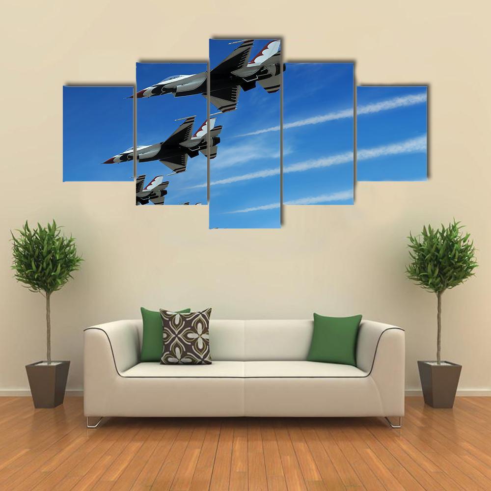 Fighter Jets Canvas Wall Art-5 Star-Gallery Wrap-62" x 32"-Tiaracle