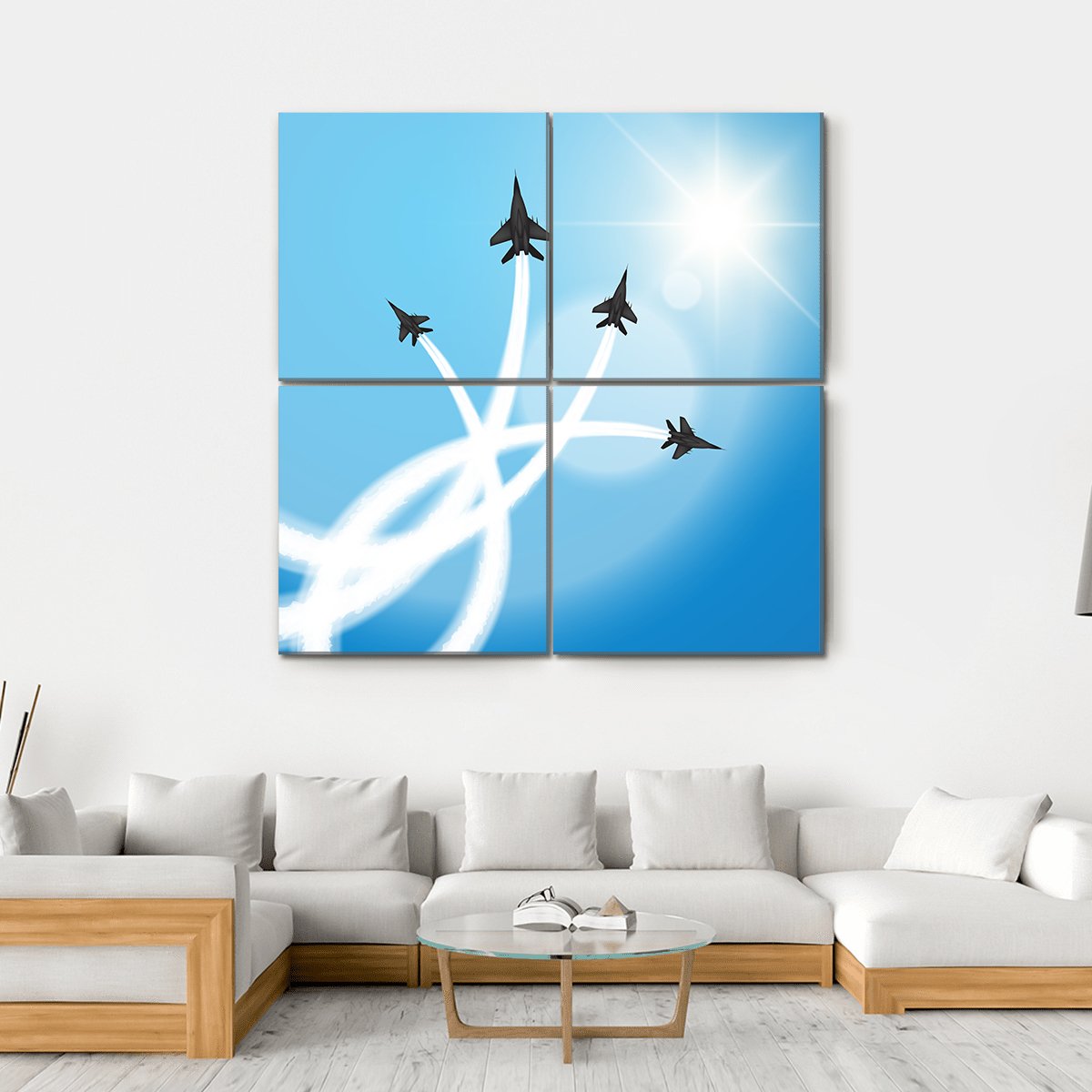 Fighter Jets Performing Acrobatics Canvas Wall Art-4 Square-Gallery Wrap-17" x 17"-Tiaracle