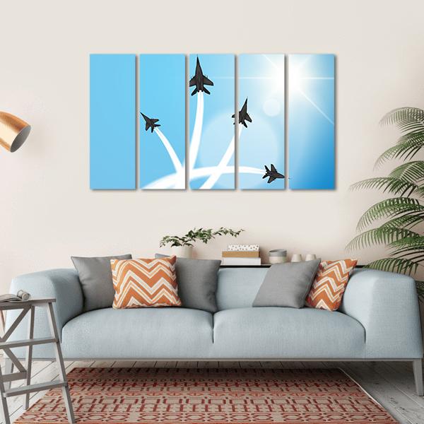 Fighter Jets Performing Acrobatics Canvas Wall Art-5 Horizontal-Gallery Wrap-22" x 12"-Tiaracle