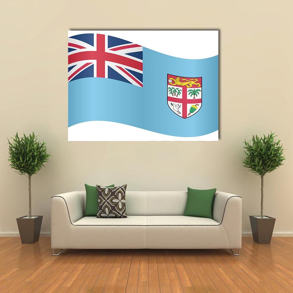 Fijian National Flag Canvas Wall Art in white, red and blue, single panel hung on a wall