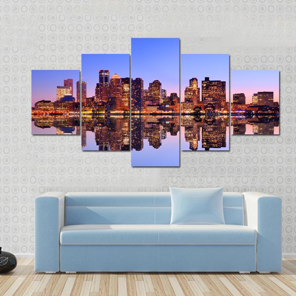 Financial District Boston Canvas Wall Art-5 Star-Gallery Wrap-62" x 32"-Tiaracle