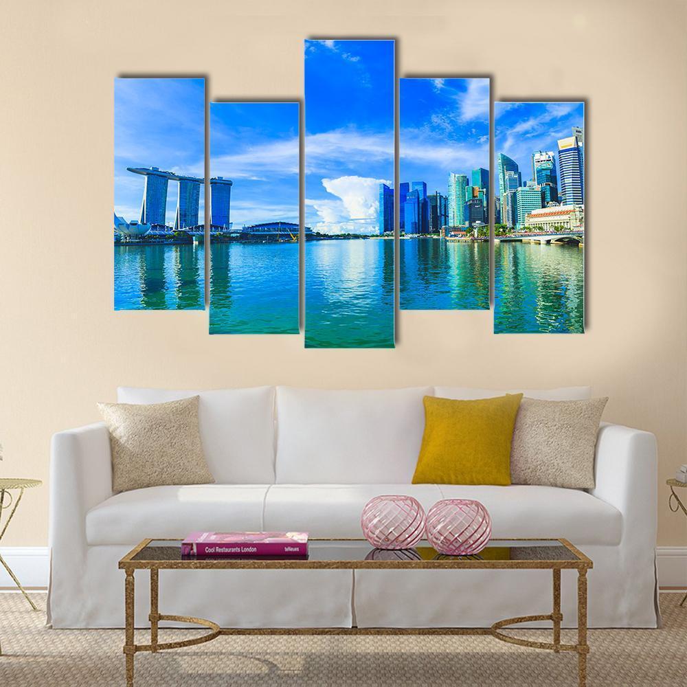 Financial District Buildings Singapore Canvas Wall Art-5 Pop-Gallery Wrap-47" x 32"-Tiaracle
