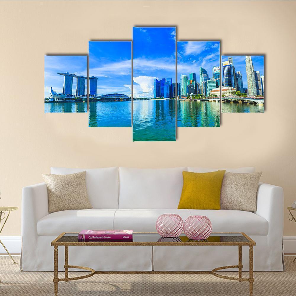 Financial District Buildings Singapore Canvas Wall Art-5 Star-Gallery Wrap-62" x 32"-Tiaracle