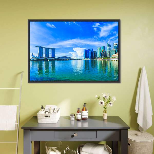 Financial District Buildings Singapore Canvas Wall Art-1 Piece-Floating Frame-24" x 16"-Tiaracle
